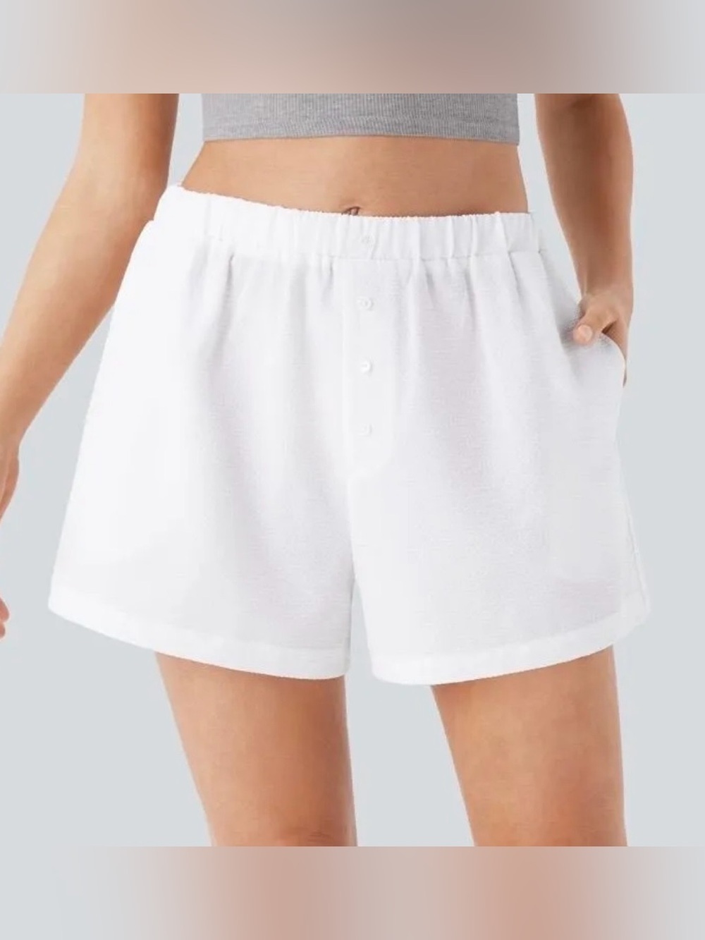 Halara Mid Rise Decorative Pocket Lounge Shorts Ivory